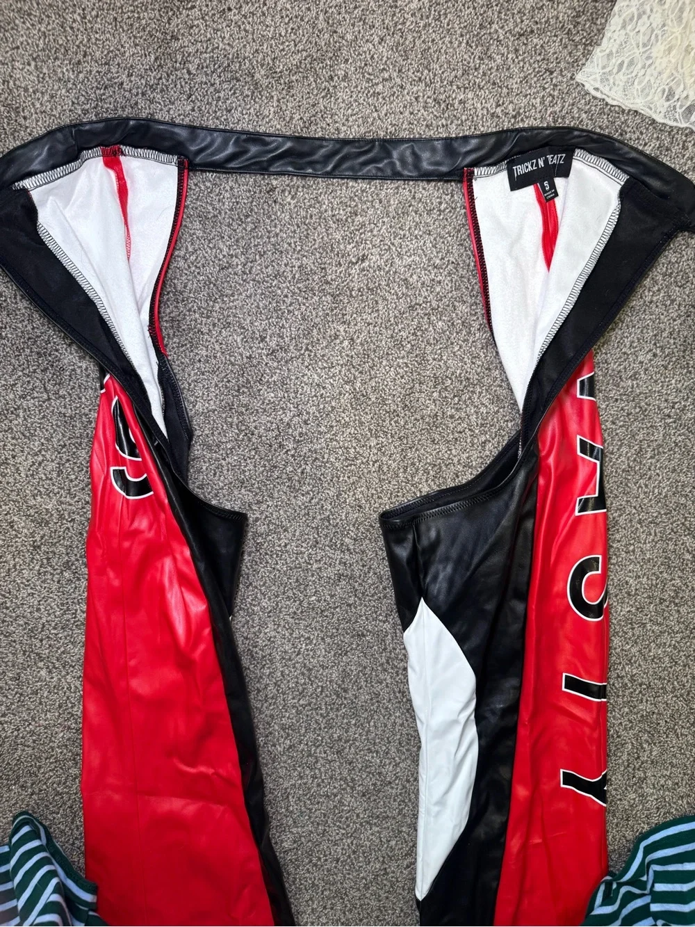 Red & Black Wide-Leg Faux Leather Chaps - Women's Statement Pants